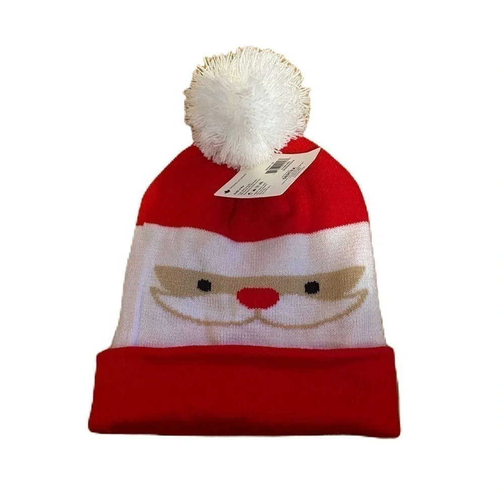 Santa Claus Pom Knit Hat Beanie NEW Red White Kids Sz 4-6X